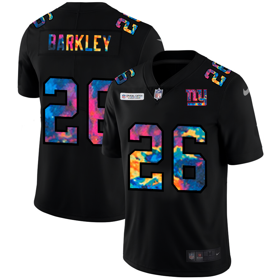 NFL New York Giants 26 Saquon Barkley Men Nike MultiColor Black 2020 Crucial Catch Vapor Untouchable Limited Jersey